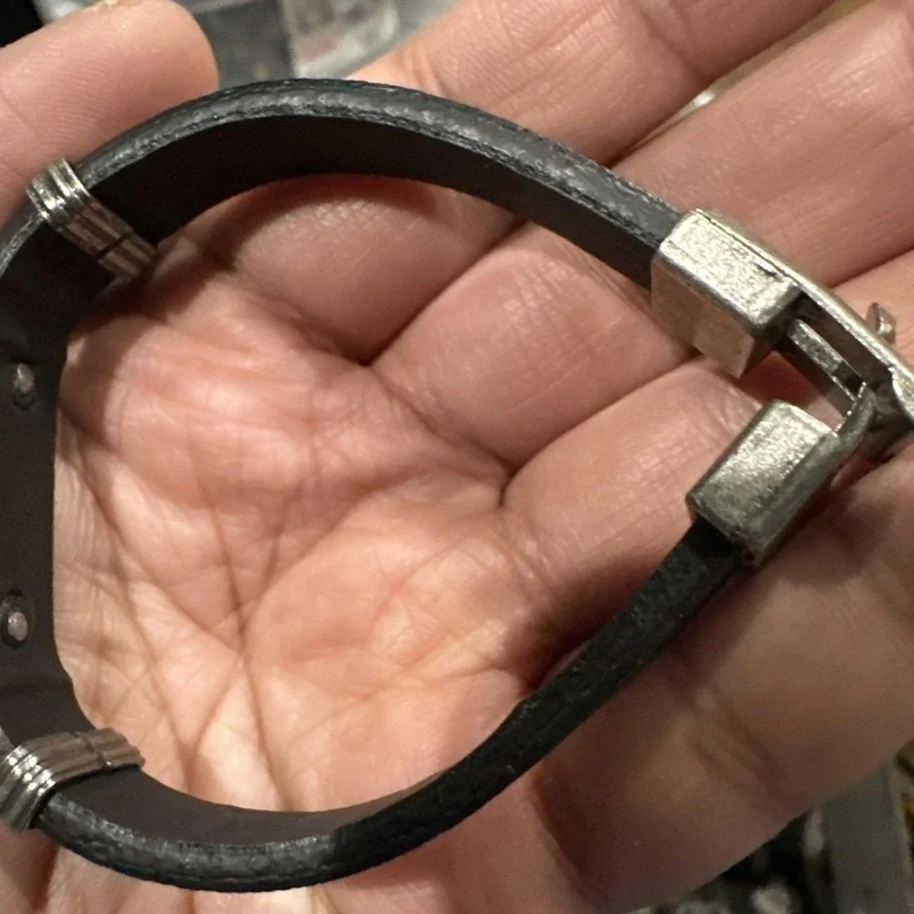 Vintage Motorcycles‎ Bike Silver And Black Leather Wrist Band Fit 7inch Wrist